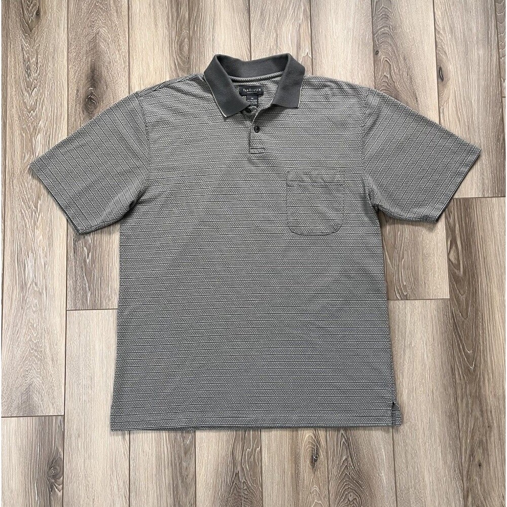 Van Heusen Men's Sz Medium Green Short Sleeve Polo Shirt Chest Pocket